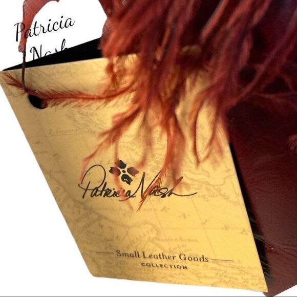 PATRICIA Nash CASSINI feather & chunky rhinestone beaded wristlet Berry Red. NWT - Picture 3 of 11